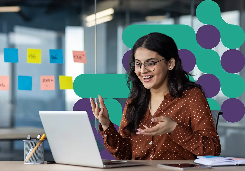 lady talking virtual meeting pattern