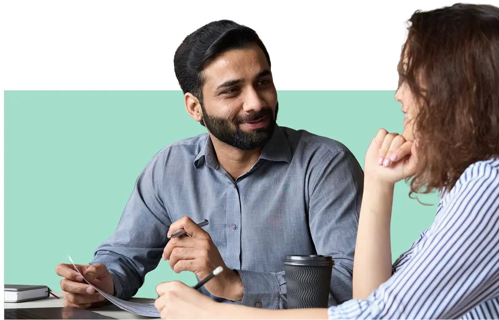 man and woman speaking