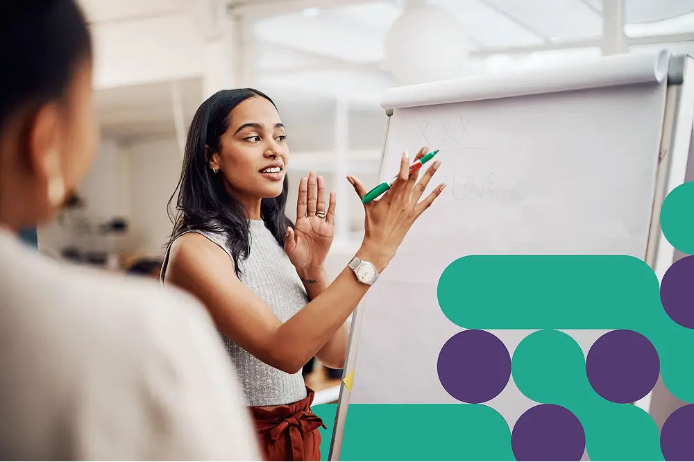 woman at white board pattern